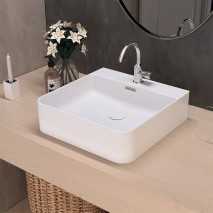 Lavabo Porcelana Eume Blanco Brillo Con Rebosadero 42x42 cm