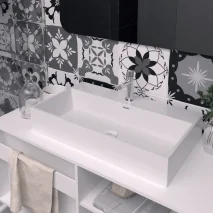 Lavabo Porcelana Gemini 75 Blanco Brillo Con Rebosadero 75x42 cm