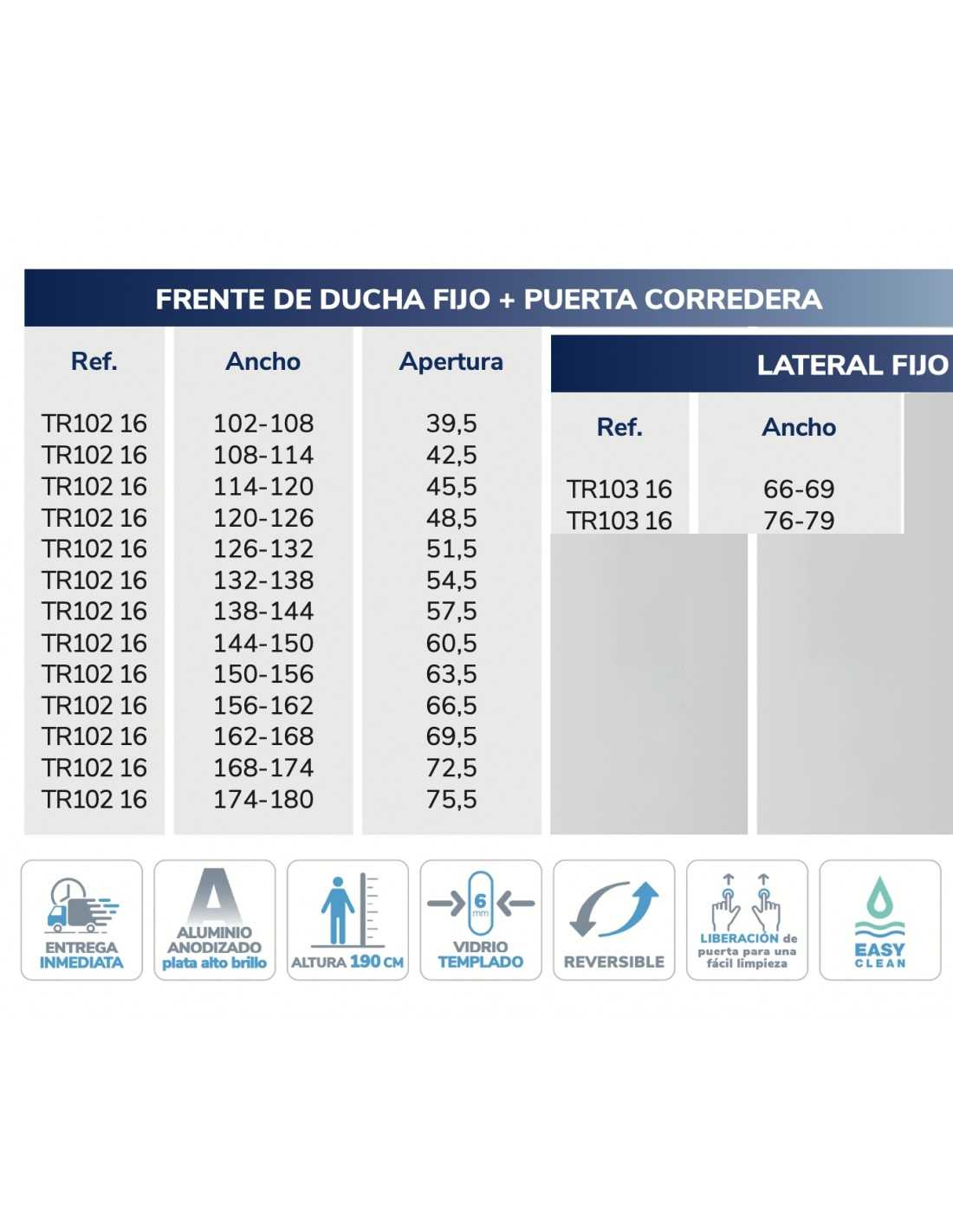 Mampara Ducha Frontal Kassandra S300 Fijo + Corredera