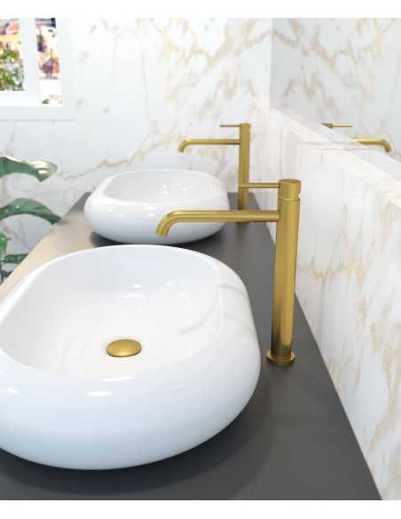 Grifo monomando lavabo caño alto SIRIO Oro cepillado 3172OR