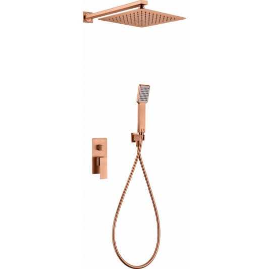 Conjunto ducha empotrado monomando oro rosa cepillado serie Pisa GPP048/ORC