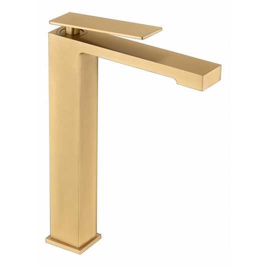 Grifo lavabo de caño alto oro cepillado Pisa BDP048/3OC