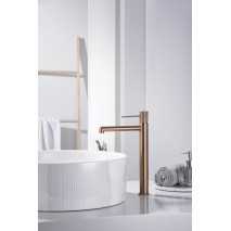 Grifo lavabo caño alto Line oro rosa cepillado de IMEX BDD038-3ORC 2