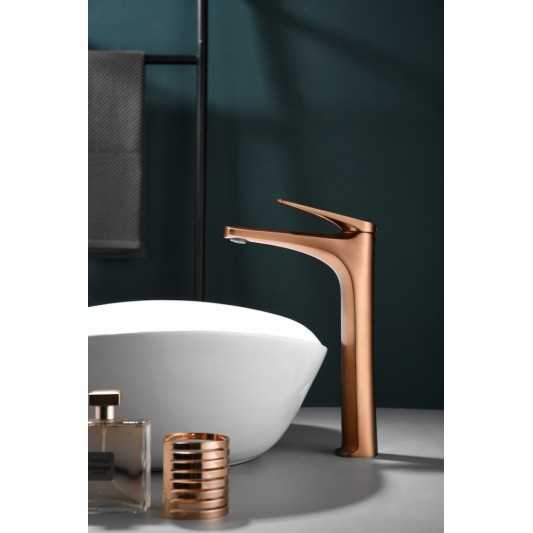 Grifo de lavabo caño alto Delos oro rosa cepillado BDD055-3ORC 2