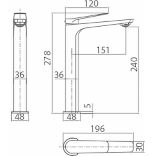 Grifo de lavabo caño alto Nápoles oro cepillado BDN047-3OC 2