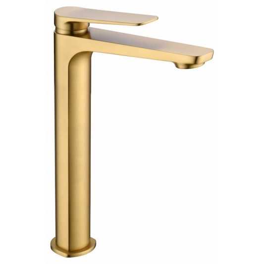 Grifo de lavabo caño alto Nápoles oro cepillado BDN047-3OC