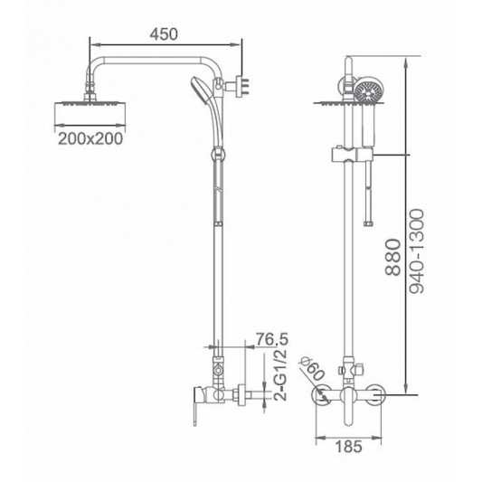 Grupo de ducha modelo Bali con rociador de Acero inoxidable. 2