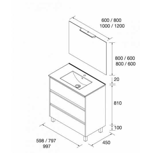 Mueble baño con patas Noja 3C de Salgar 60-80-100