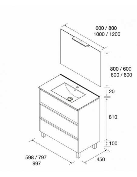 Mueble baño con patas Noja 3C de Salgar 60-80-100