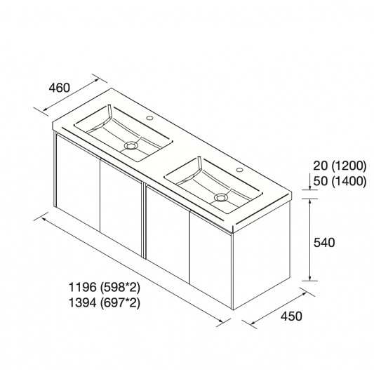 Mueble baño suspendido Noja 4P de 120-140 2