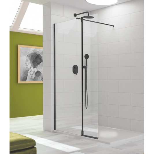 Mampara ducha cristal fijo + abatible TUTTI Negra TT424