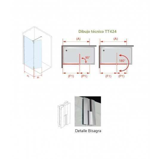 Mampara ducha cristal fijo + abatible TUTTI Oro cepillado TT424 2