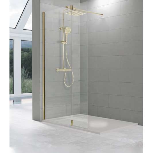 Mampara ducha cristal fijo + abatible TUTTI Oro cepillado TT424