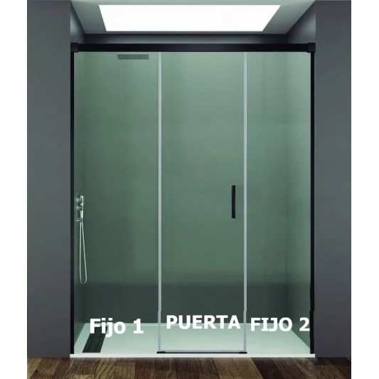 Mampara ducha fijo + puerta + fijo BASIC de GME negro mate