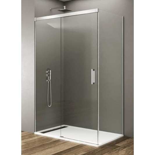 Mampara ducha frontal con lateral fijo BASIC de GME cromo