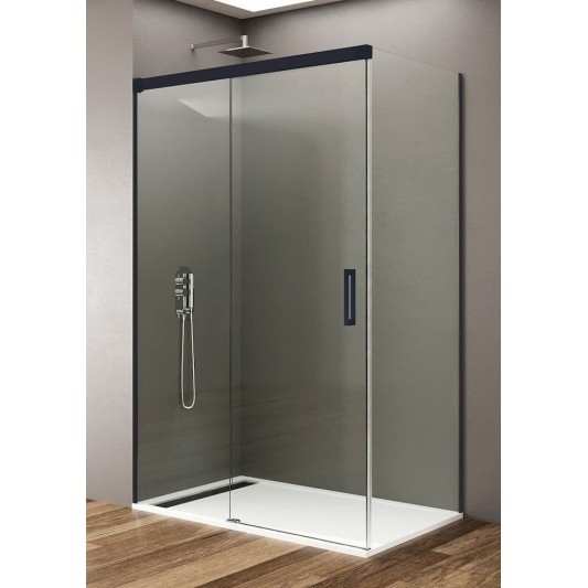 Mampara ducha frontal con lateral fijo BASIC de GME negro mate