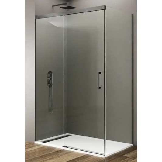 Mampara ducha frontal con lateral fijo BASIC de GME titanio