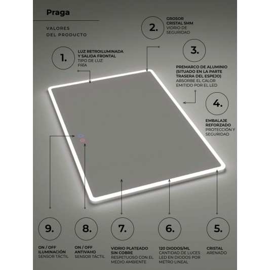 Espejo retroiluminado Praga, antivaho 2