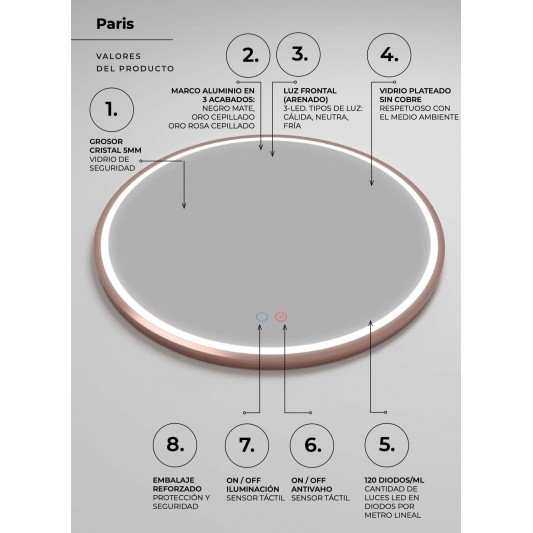 Espejo retroiluminado Paris de Ledimex con marco de aluminio 2