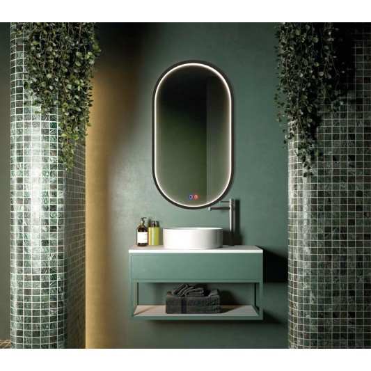 Espejo de baño Rio 90x50 cm de Ledimex Triled y antivaho marco Negro