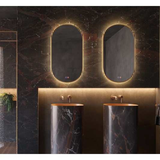 Espejo de baño Tokyo 90x50 cm de Ledimex triled y antivaho marco Oro rosa