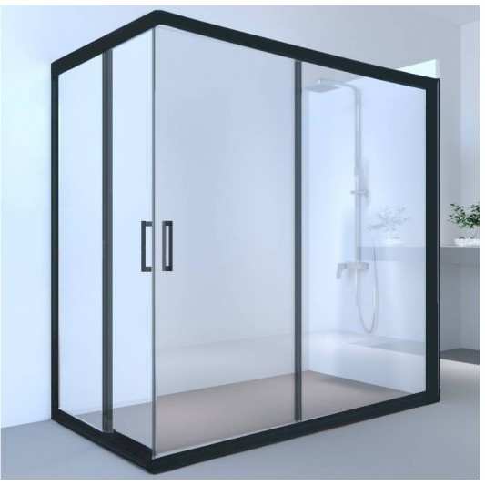 Mampara ducha angular 2 FIJOS + 2 CORREDERAS Agata Negra 300 2