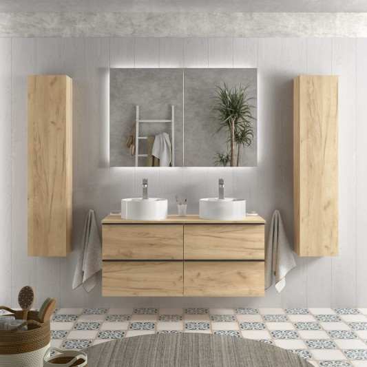 Mueble de baño suspendido NABUA Top de Salgar con encimera y dos lavabos 120
