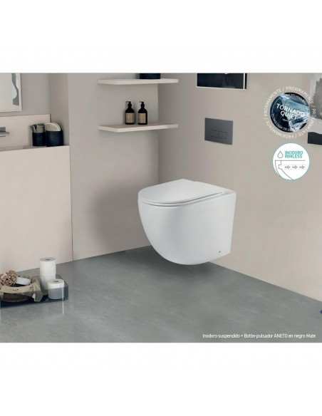 Aquore Génova Brillo | Inodoro suspendido blanco brillo con bastidor MÁGINA y tapa Soft Close