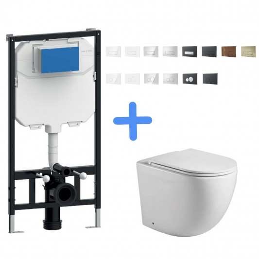Aquore Génova Brillo | Inodoro suspendido blanco brillo con bastidor MÁGINA y tapa Soft Close