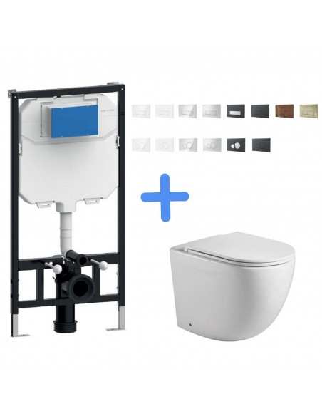 Aquore Génova Brillo | Inodoro suspendido blanco brillo con bastidor MÁGINA y tapa Soft Close