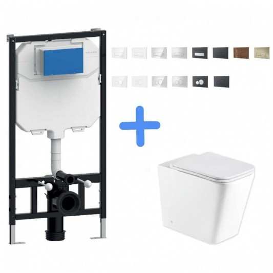 Aquore Pisa | Inodoro suspendido Rimless blanco brillo con bastidor MÁGINA incluido