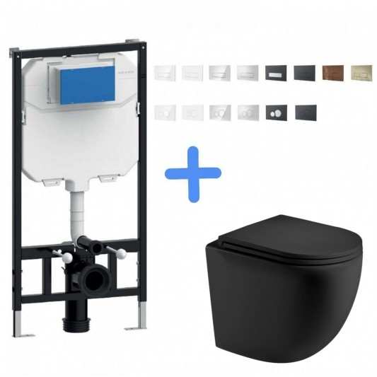 Aquore Génova Blanco o Negro Mate | Pack inodoro suspendido con tapa color mate a elegir y bastidor MÁGINA