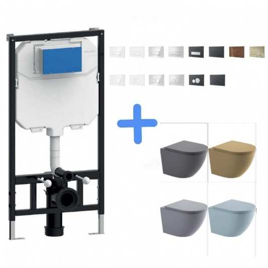 Aquore Génova Mate | Pack inodoro suspendido con tapa colores mate a elegir y bastidor MÁGINA