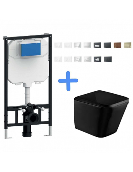 Aquore Rhodas Negro Mate | Inodoro suspendido Rimless con bastidor MÁGINA y tapa Soft Close