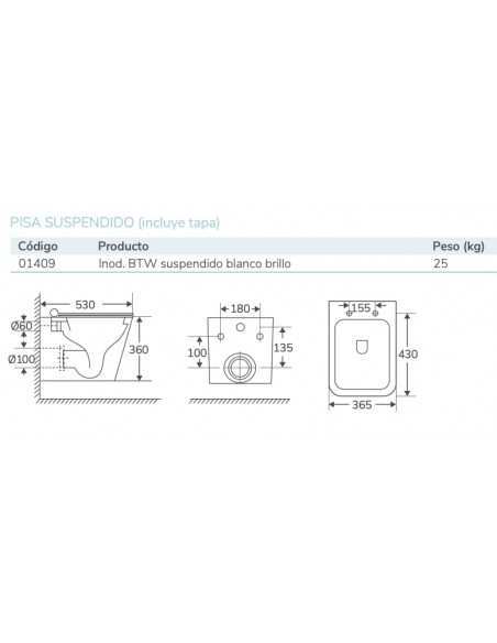 Aquore Pisa | Inodoro suspendido Rimless negro o blanco mate con sistema completo incluido con bastidor MÁGINA incluido