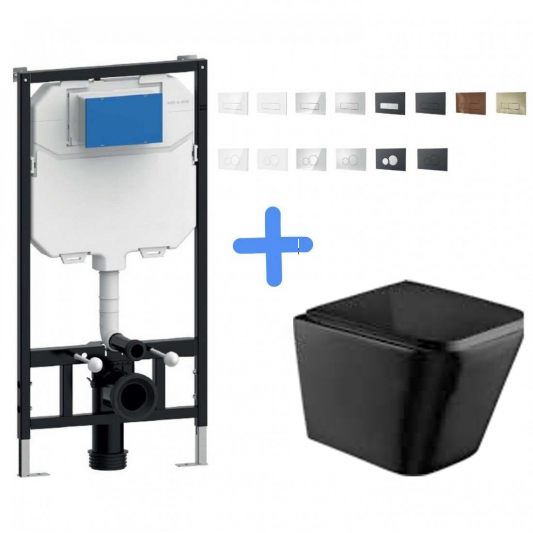 Aquore Pisa | Inodoro suspendido Rimless negro o blanco mate con sistema completo incluido con bastidor MÁGINA incluido