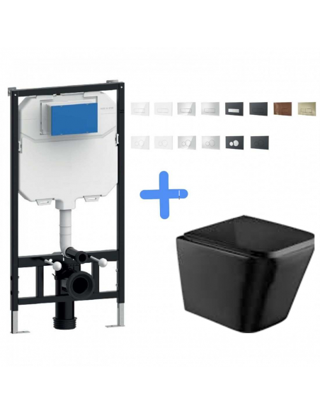 Aquore Pisa | Inodoro suspendido Rimless negro o blanco mate con sistema completo incluido con bastidor MÁGINA incluido