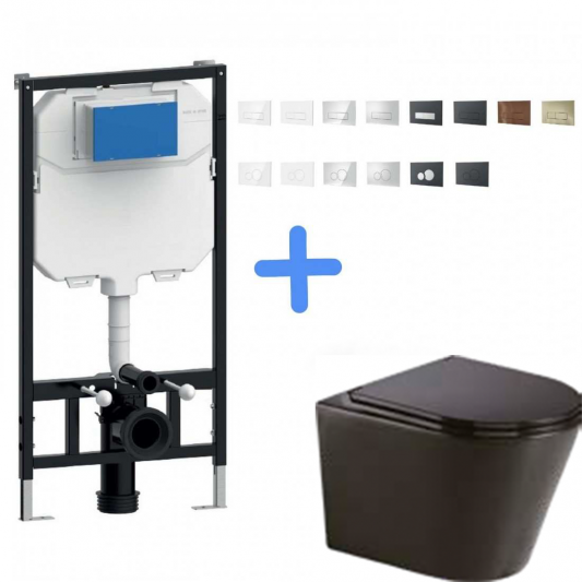 Aquore Turín | Inodoro suspendido blanco mate o negro mate con cisterna, bastidor MÁGINA y tapa amortiguada