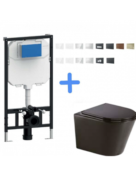Aquore Turín | Inodoro suspendido blanco mate o negro mate con cisterna, bastidor MÁGINA y tapa amortiguada
