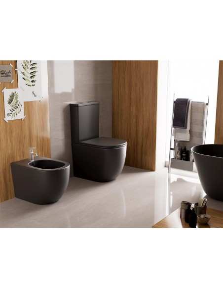 Aquore Genova| Inodoro cerámico Rimless Negro Mate con salida dual