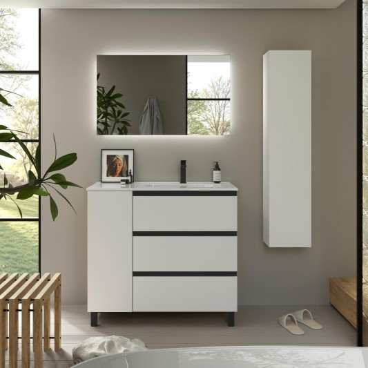Mueble de Baño con patas BEQUIA PLUS METAL 3C + 1P Con Porcelana 90cm
