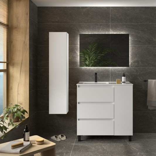 Mueble de Baño con patas BEQUIA PLUS Con Opción 3C + 1P Con Lavabo Ceramico 90cm