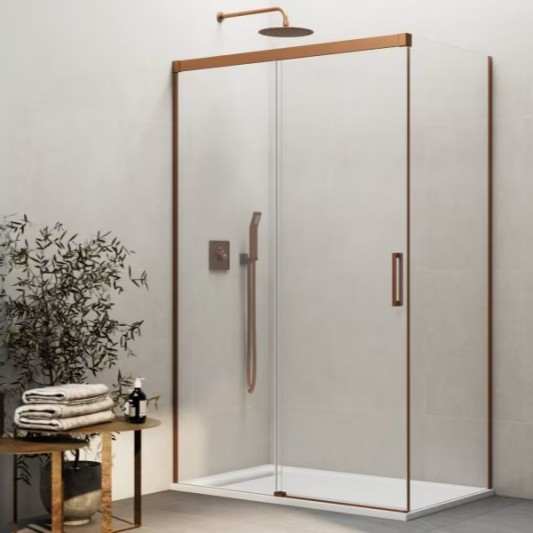 Mampara ducha frontal con lateral fijo BASIC de GME cobre