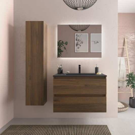 SALGAR BEQUIA Mueble de baño suspendido con lavabo Negro Mate Constanza 60-80-100-120