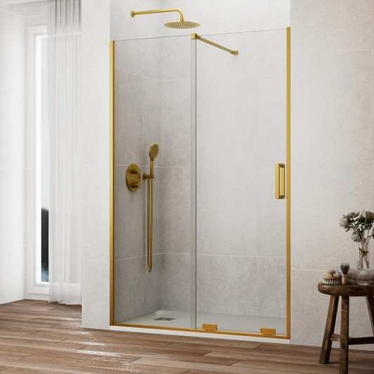 Mampara ducha 1 fijo + 1 corredera oro cepillado KENNA de GME