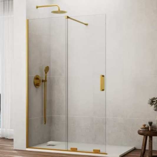 Mampara ducha 1 fijo + 1 corredera oro cepillado KENNA FREE de GME