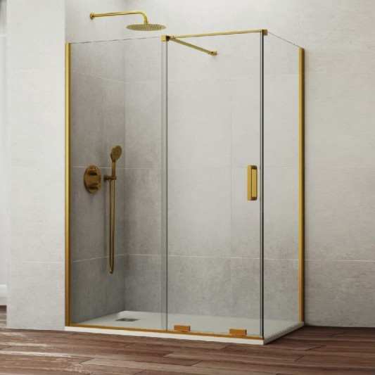 Mampara ducha frontal + lateral fijo oro cepillado KENNA de GME