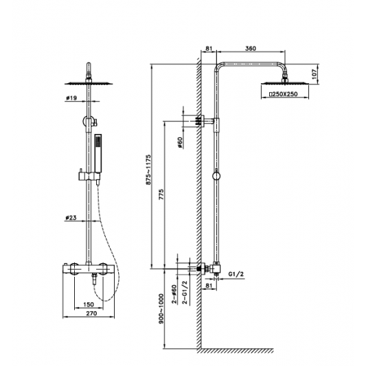 Columna de ducha Termostática Quadra Élite Negro 3012 2