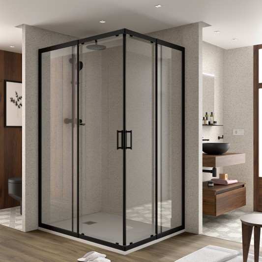 Mampara de ducha angular CLEAR II Negro Mate de Salgar