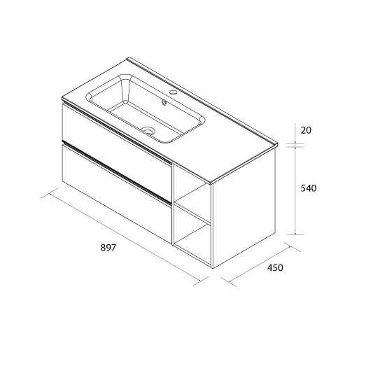 Conjunto mueble de baño suspendido 90 con lavabo Constanza desp. Bequia Metal Salgar 2